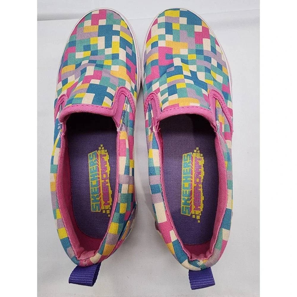 Skechers Slip On Canvas Shoes Kids Size 2 Rainbow Pixel Print Casual Used